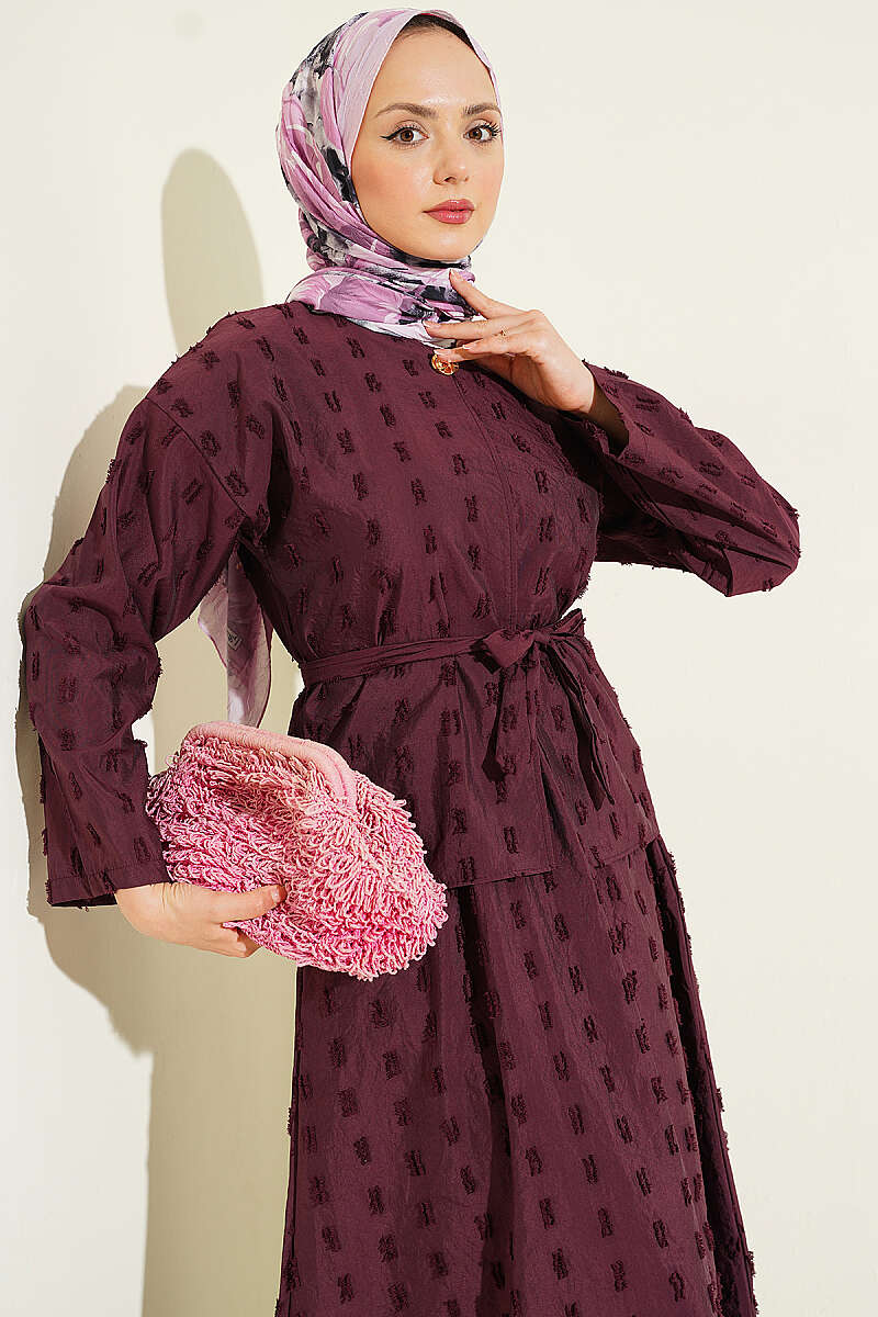 Two-Piece Skirt Set with Mini Tassels - Plum
