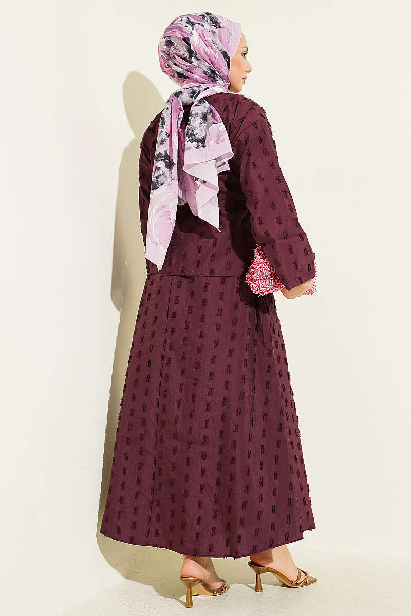 Two-Piece Skirt Set with Mini Tassels - Plum