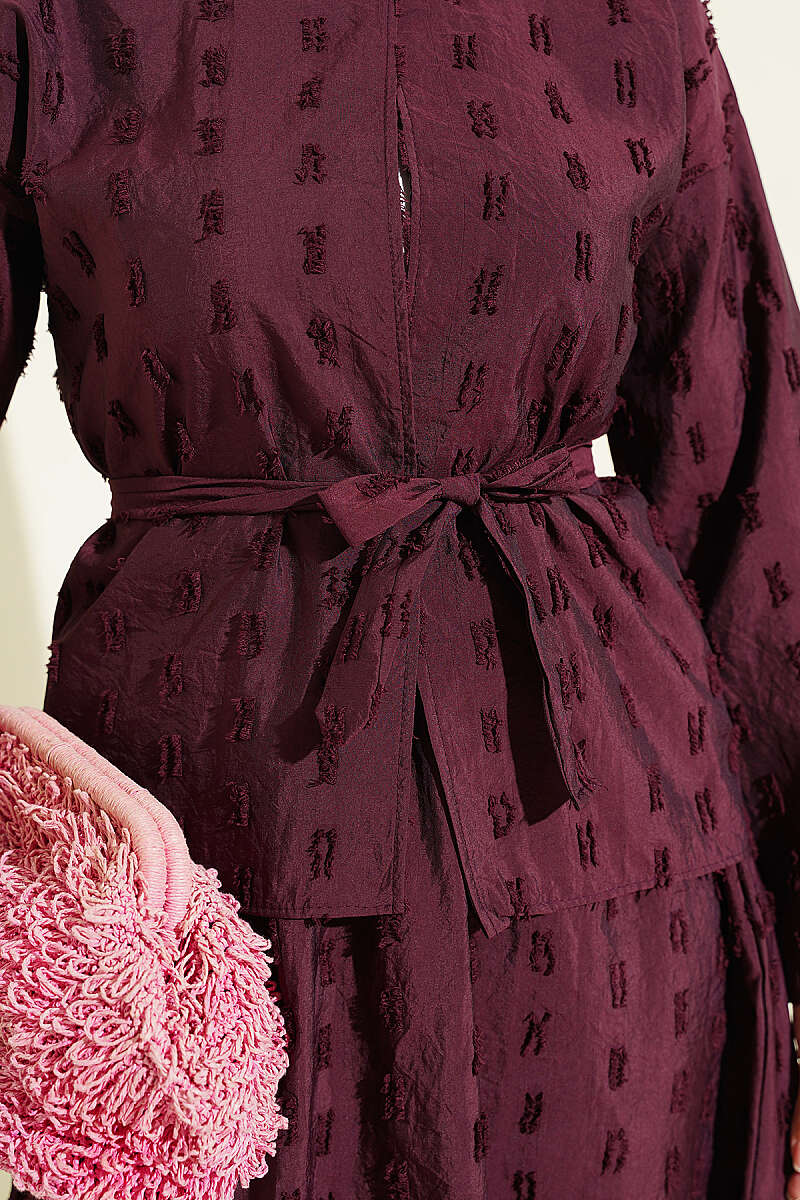 Two-Piece Skirt Set with Mini Tassels - Plum