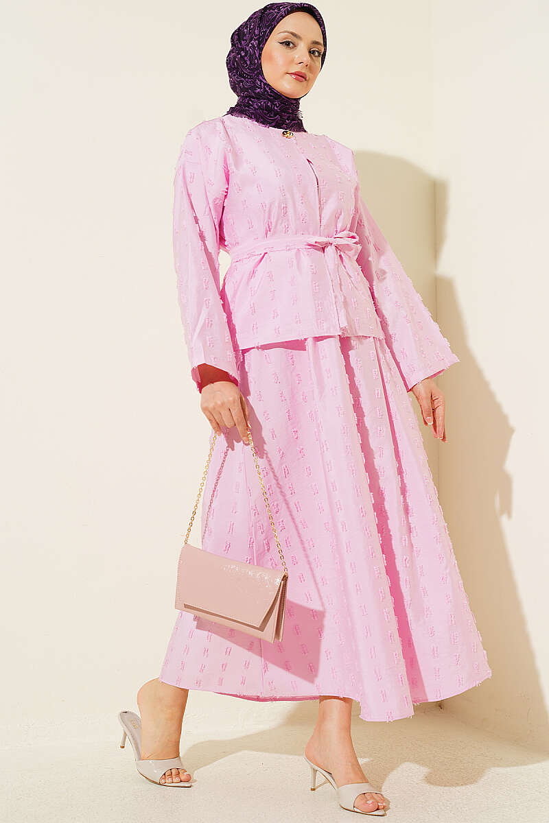 Two-Piece Skirt Set with Mini Tassels - Pink