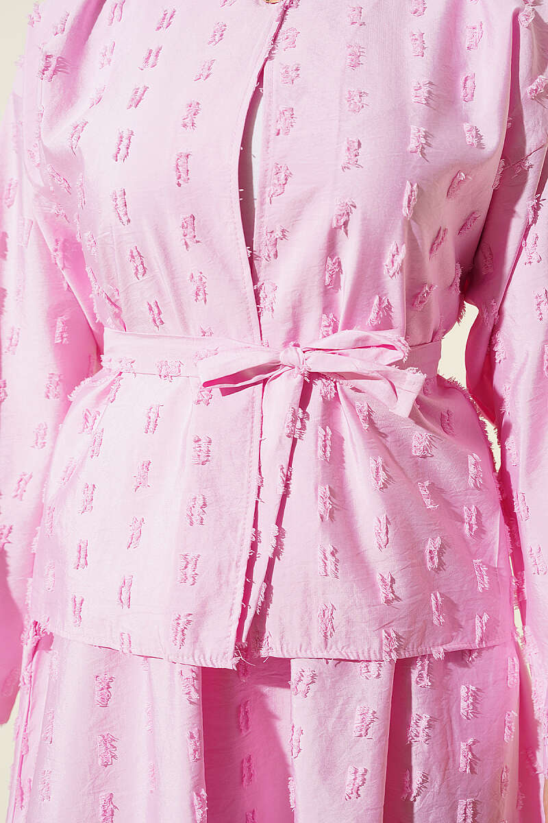 Two-Piece Skirt Set with Mini Tassels - Pink