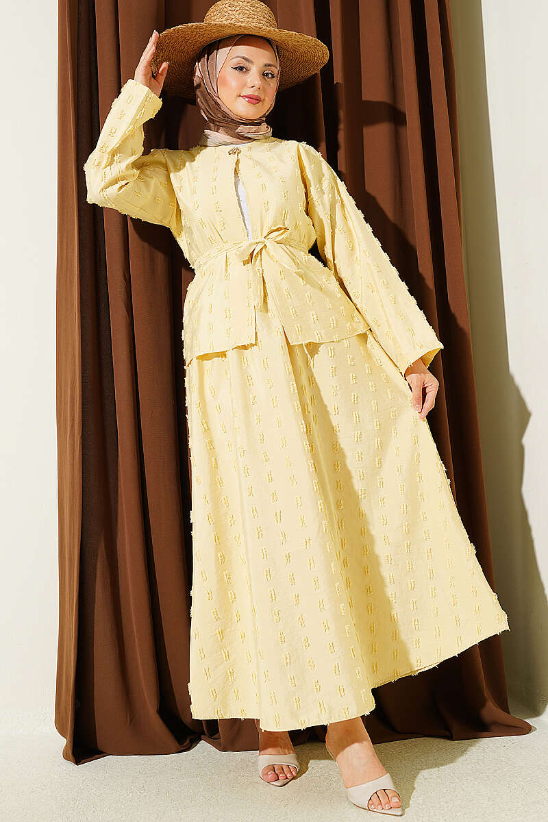 Two-Piece Skirt Set with Mini Tassels - Yellow