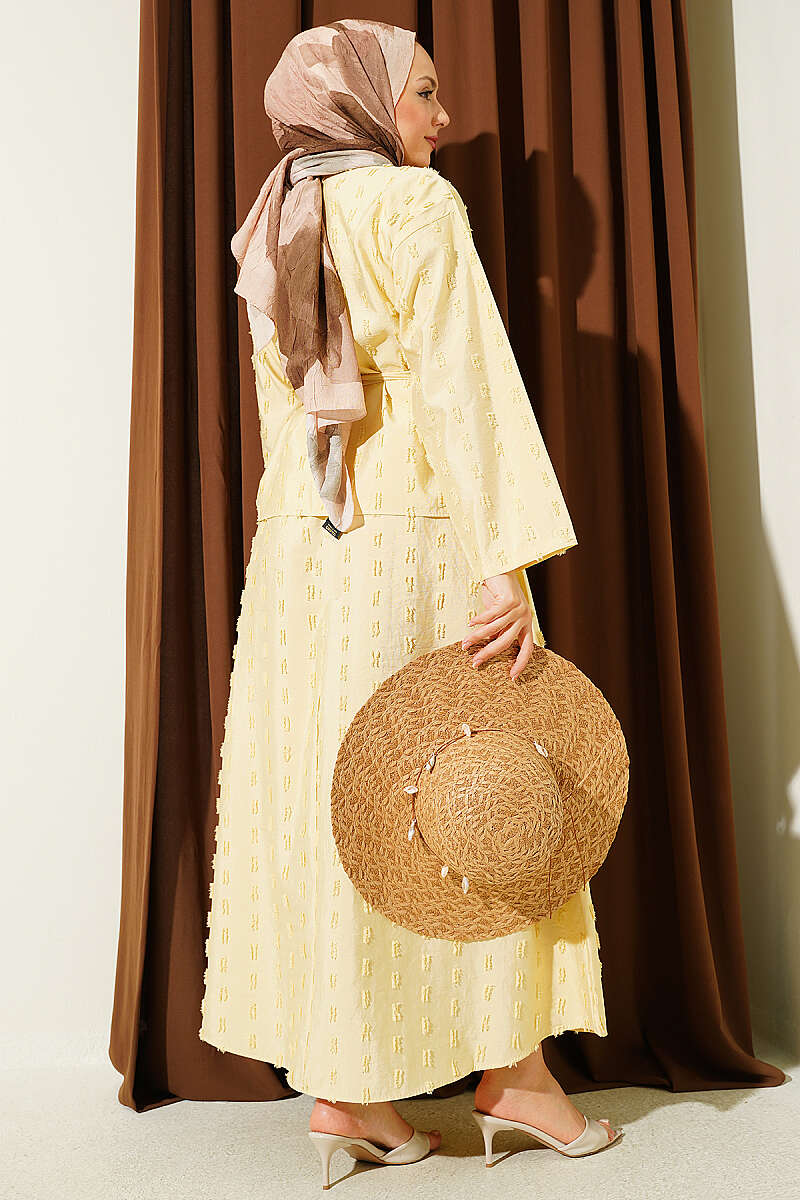 Two-Piece Skirt Set with Mini Tassels - Yellow
