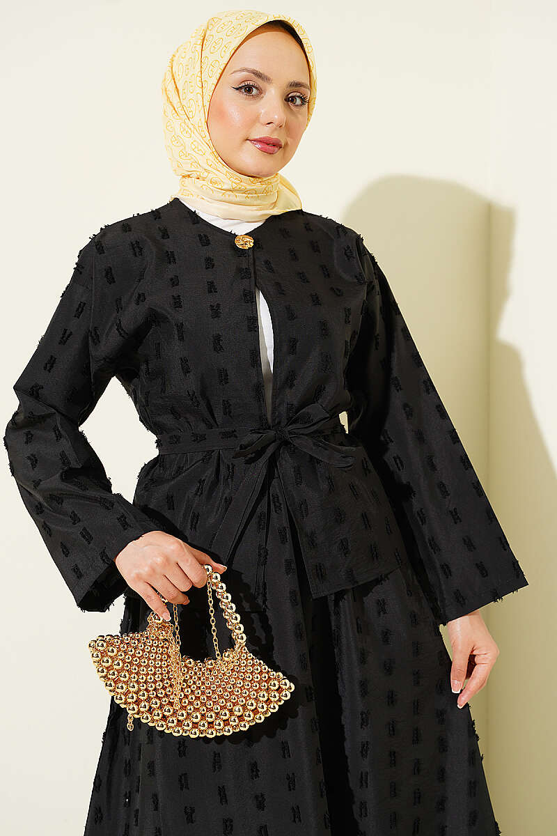 Two-Piece Skirt Set with Mini Tassels - Black