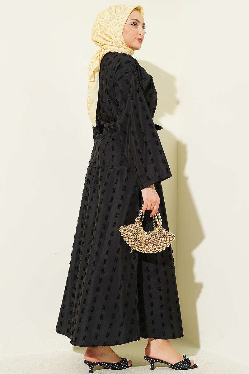Two-Piece Skirt Set with Mini Tassels - Black
