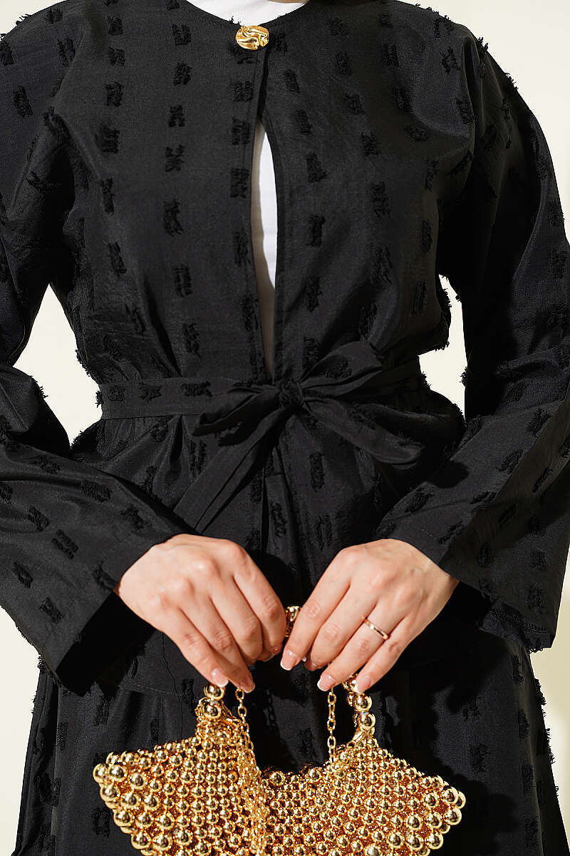 Two-Piece Skirt Set with Mini Tassels - Black