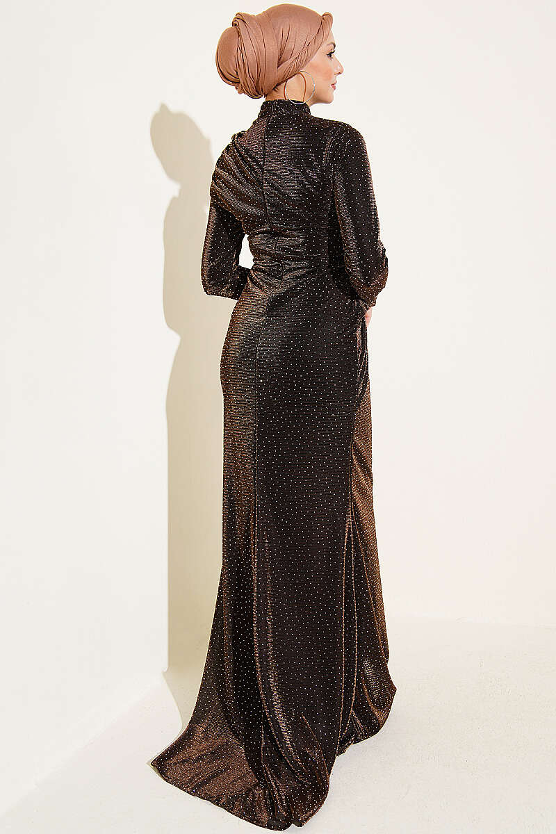 Evening Dress with Mini Stones - Brown