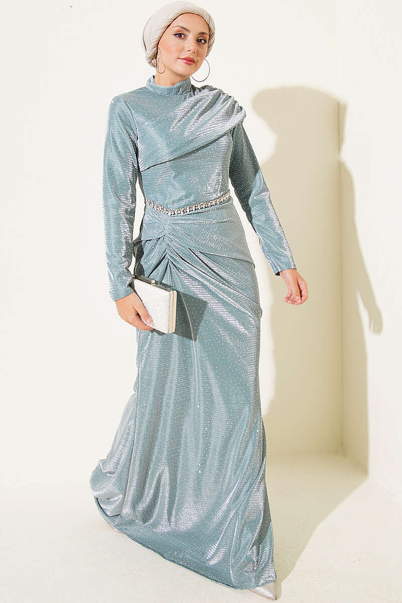 Evening Dress with Mini Stones - Mint