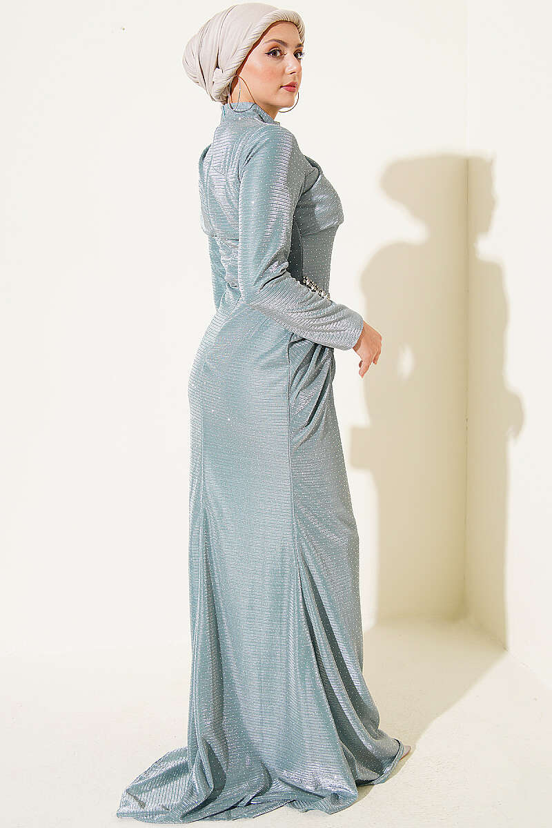Evening Dress with Mini Stones - Mint