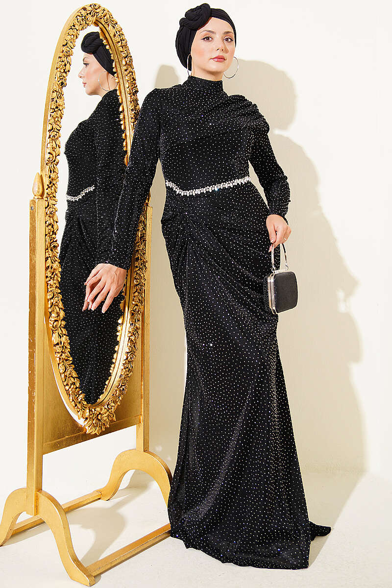 Evening Dress with Mini Stones - Black