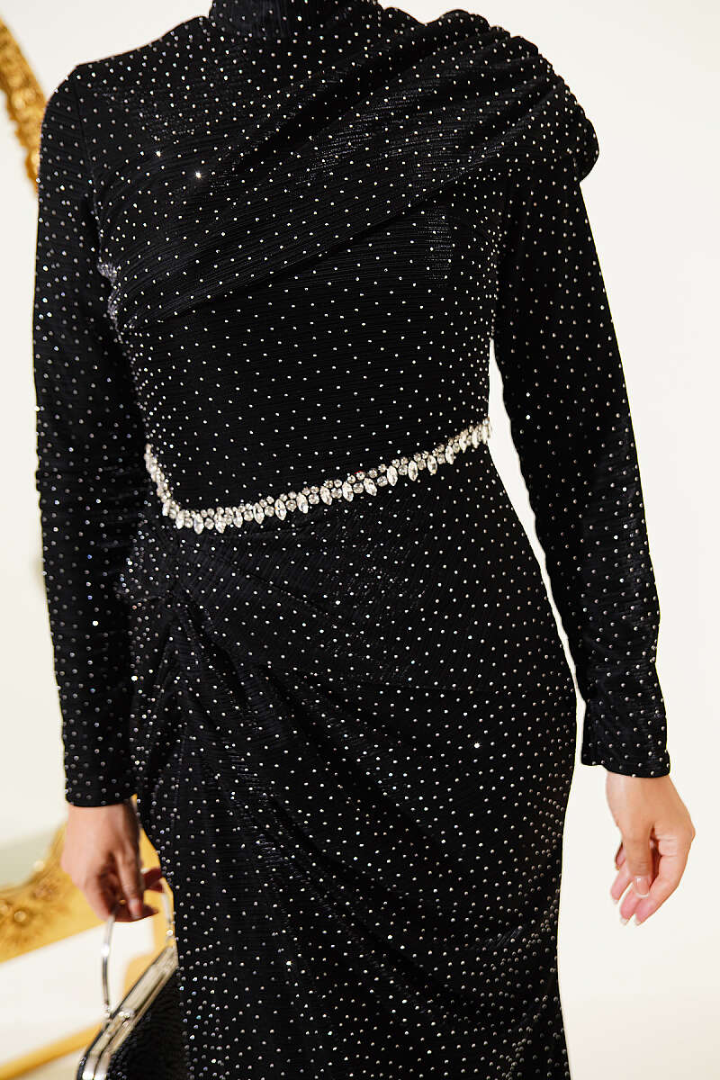 Evening Dress with Mini Stones - Black