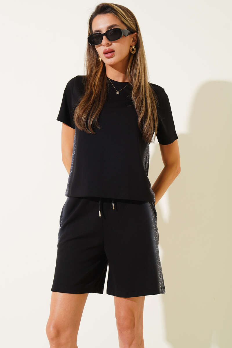 Two-Piece Set with Mini Stone Detail - Black