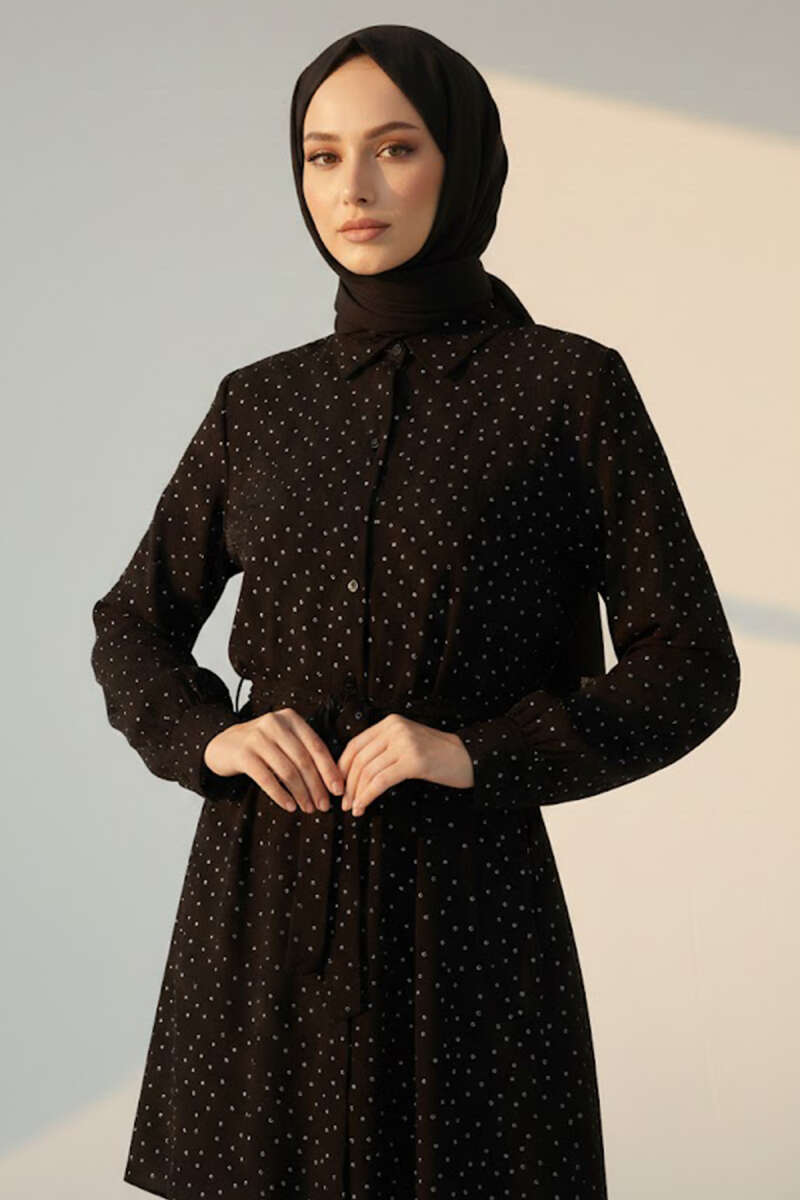 Belted Shirt with Mini Stones - Black