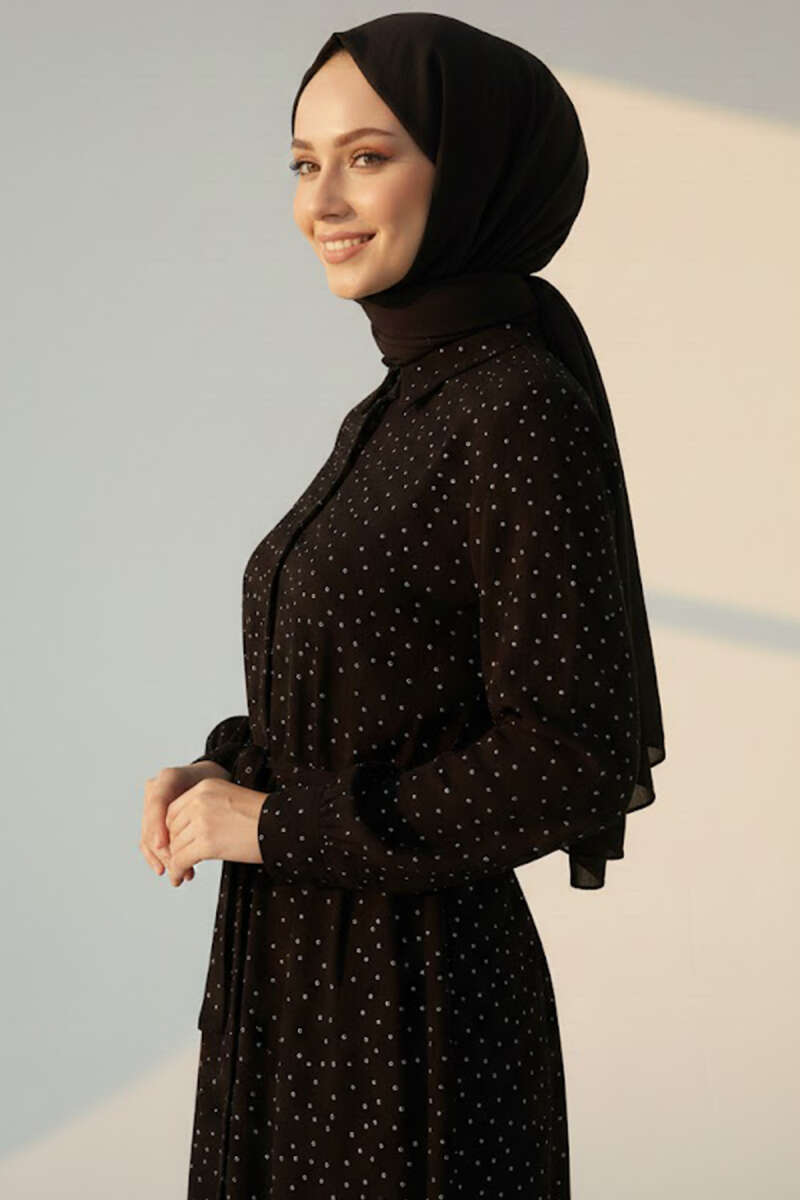 Belted Shirt with Mini Stones - Black