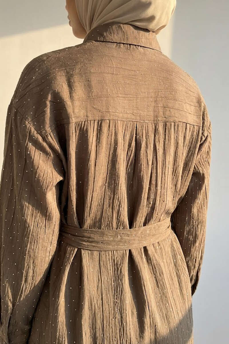 Belted Shirt with Mini Stones - Mink