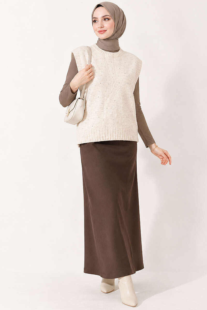 Knit Sweater with Mini Stones - Beige