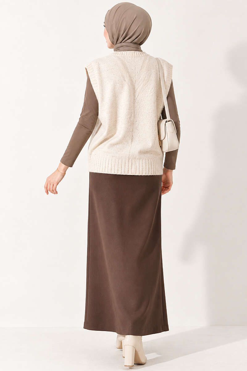 Knit Sweater with Mini Stones - Beige