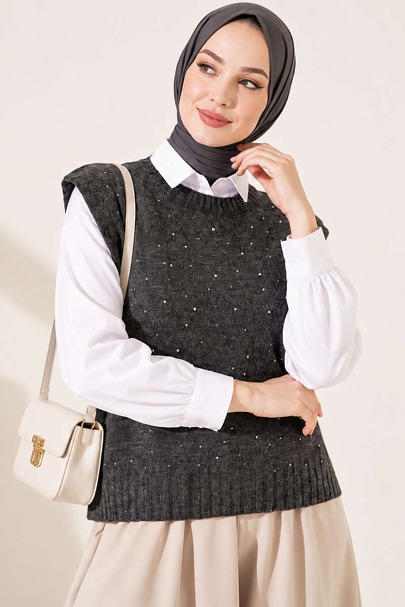 Knit Sweater with Mini Stones - Smoke Grey