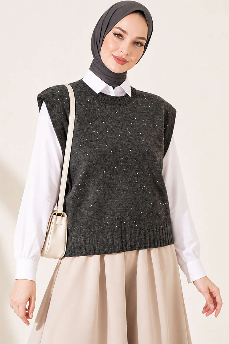Knit Sweater with Mini Stones - Smoke Grey