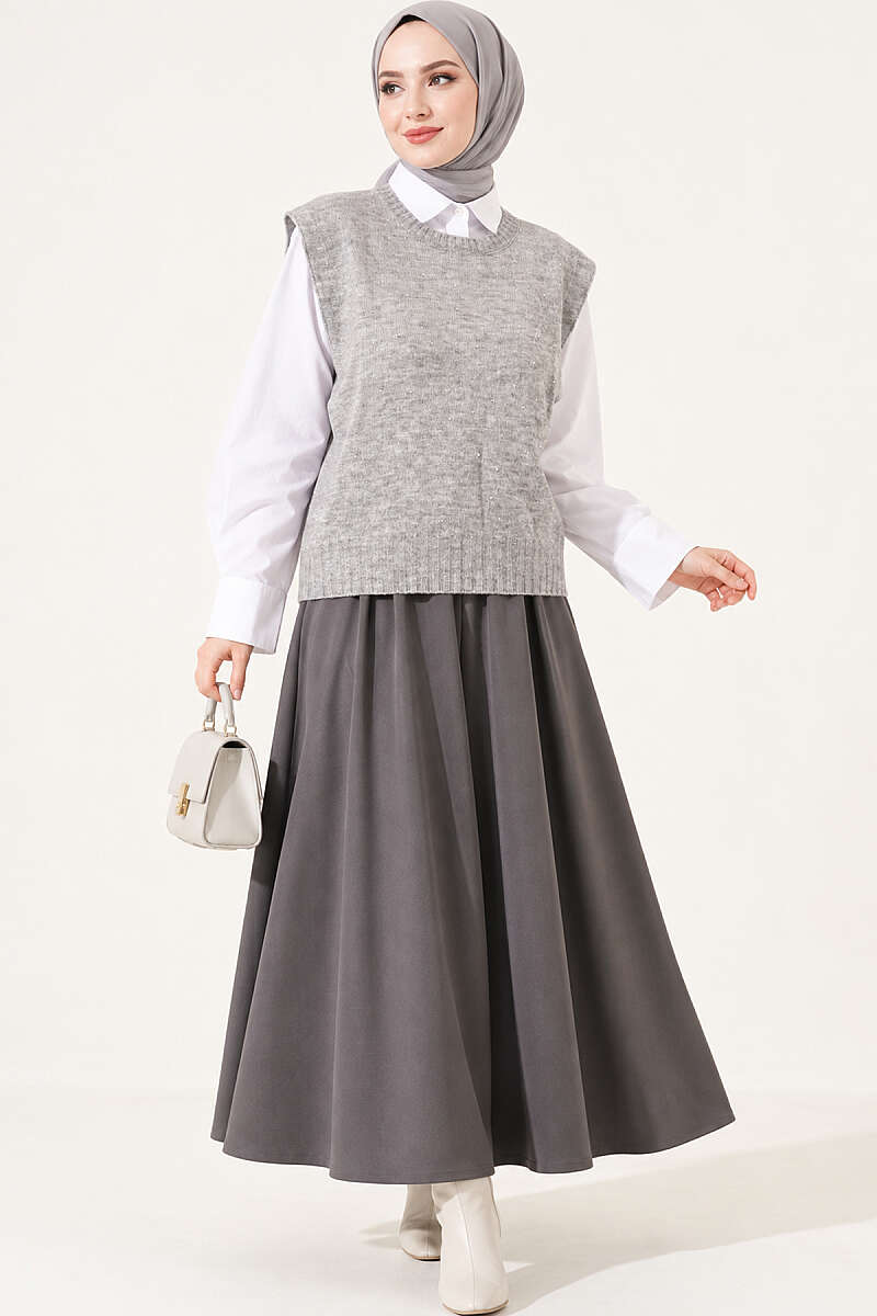 Knit Sweater with Mini Stones - Grey