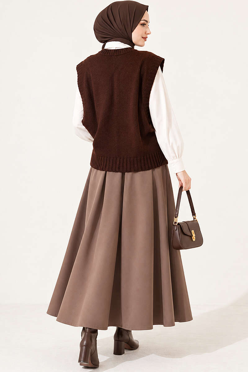 Knit Sweater with Mini Stones - Brown