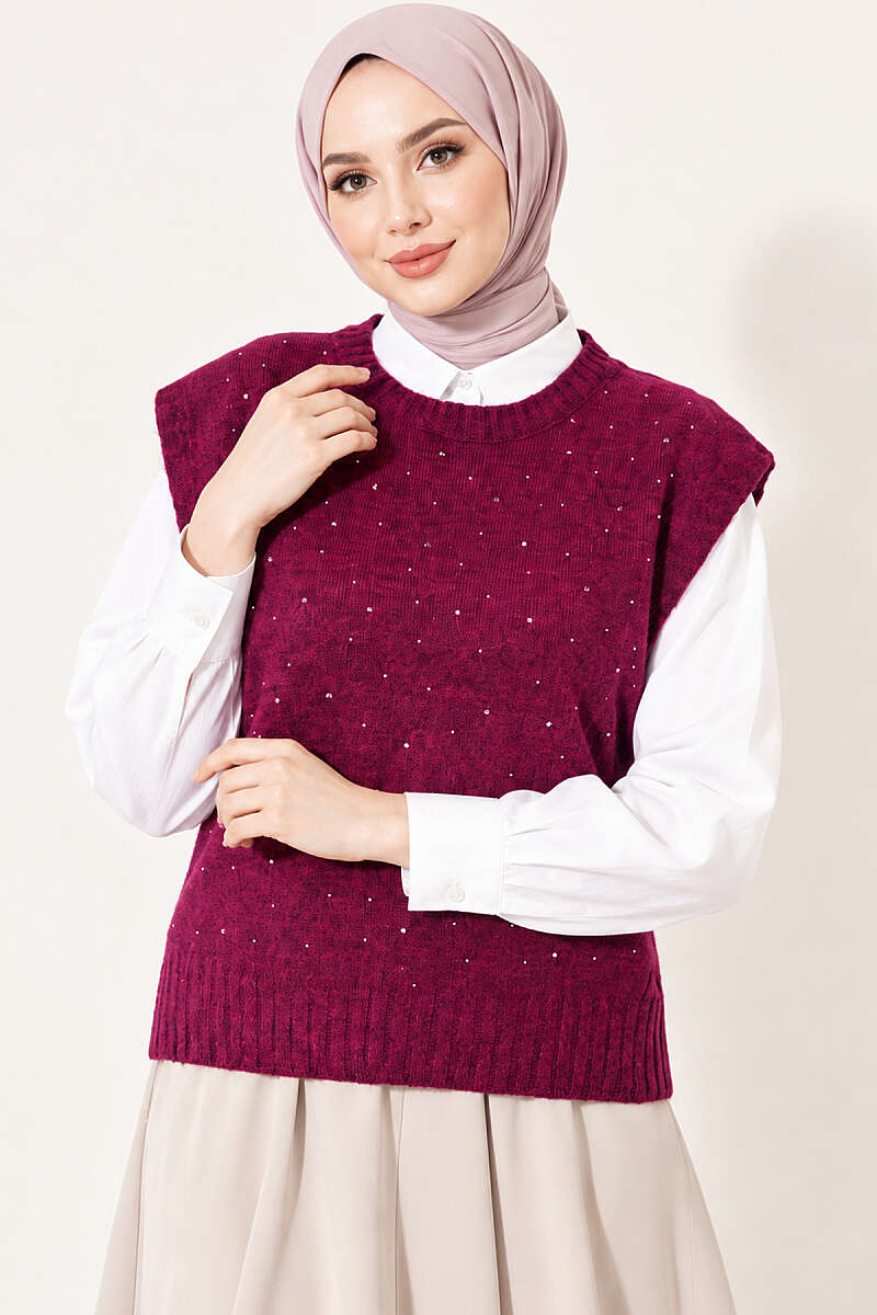 Knit Sweater with Mini Stones - Magenta