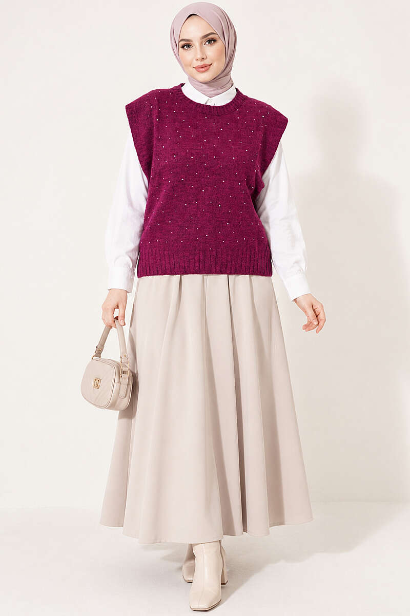 Knit Sweater with Mini Stones - Magenta
