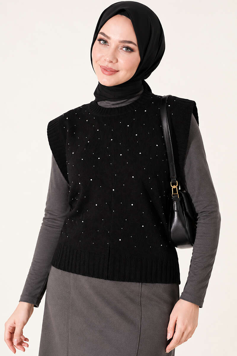 Knit Sweater with Mini Stones - Black