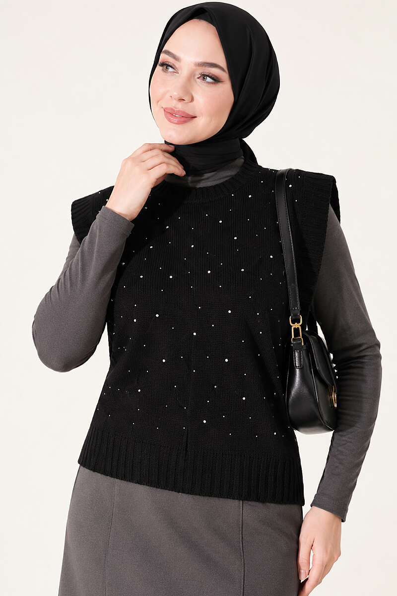 Knit Sweater with Mini Stones - Black