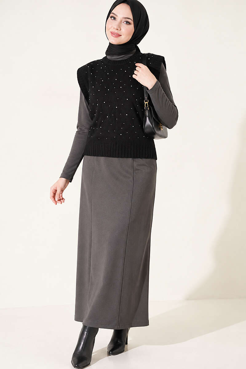 Knit Sweater with Mini Stones - Black