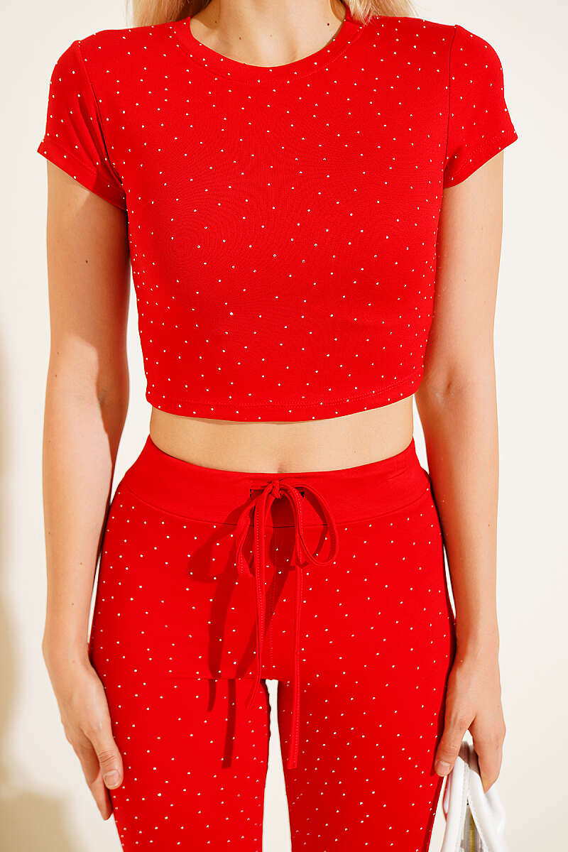 Basic Two-Piece Set with Mini Stones - Red