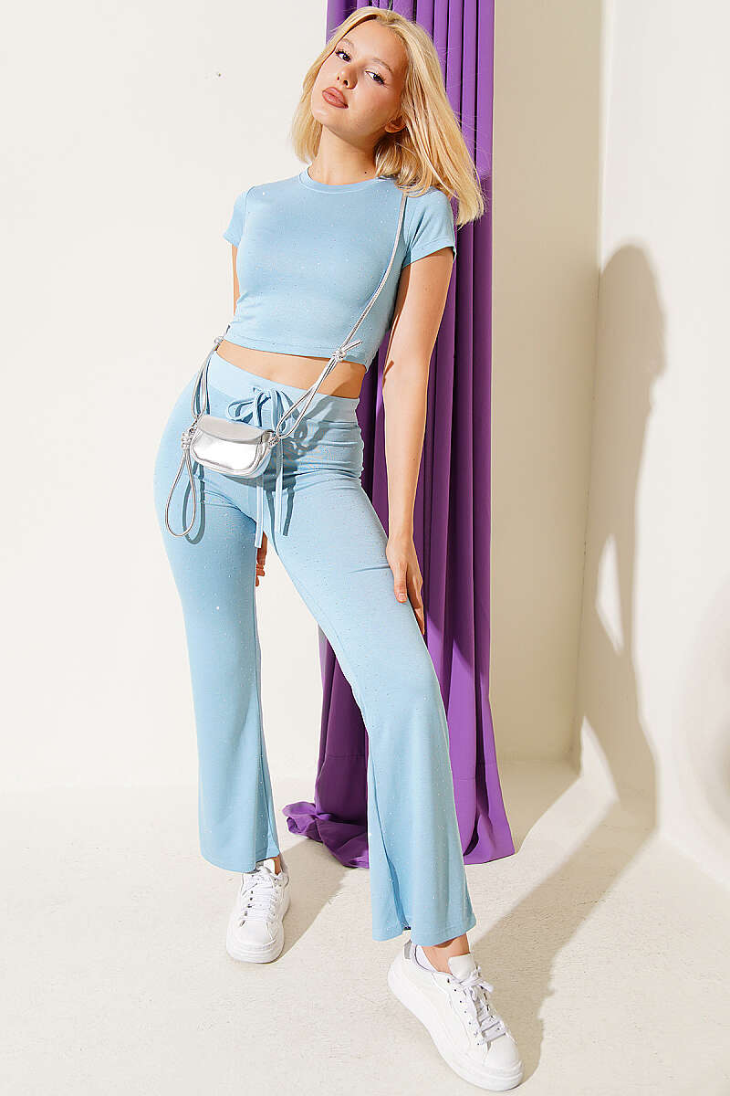 Basic Two-Piece Set with Mini Stones - Blue