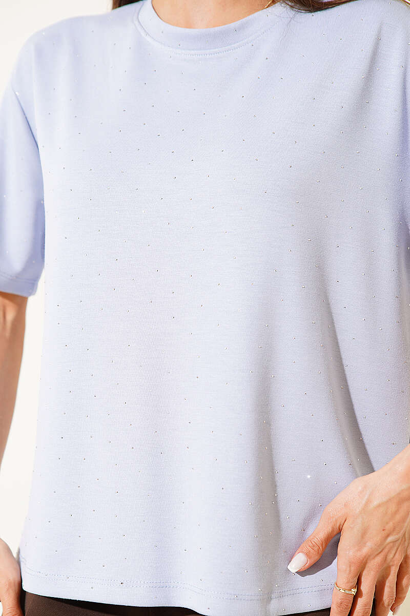 Crew-Neck T-Shirt with Mini Stones - Ice Blue
