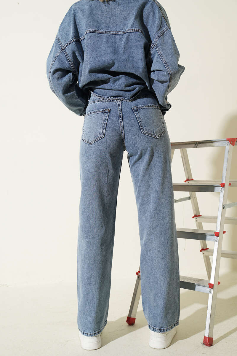 Wide-Leg Jeans with Mini Stones - Blue