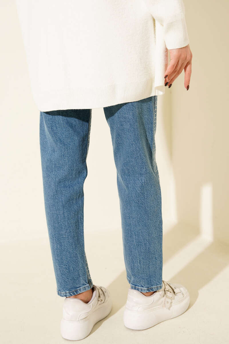 Mom Jeans with Mini Stones - Light Blue
