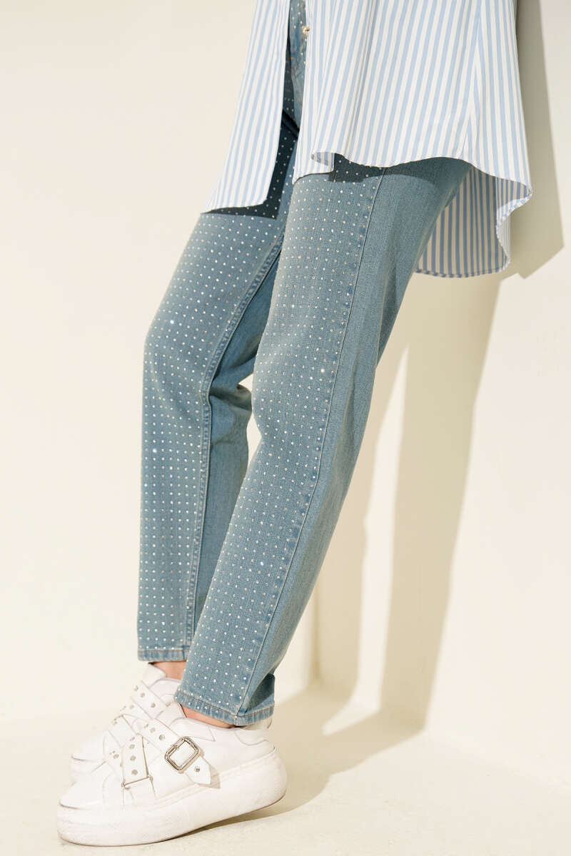 Mom Jeans with Mini Stones - Light Tint