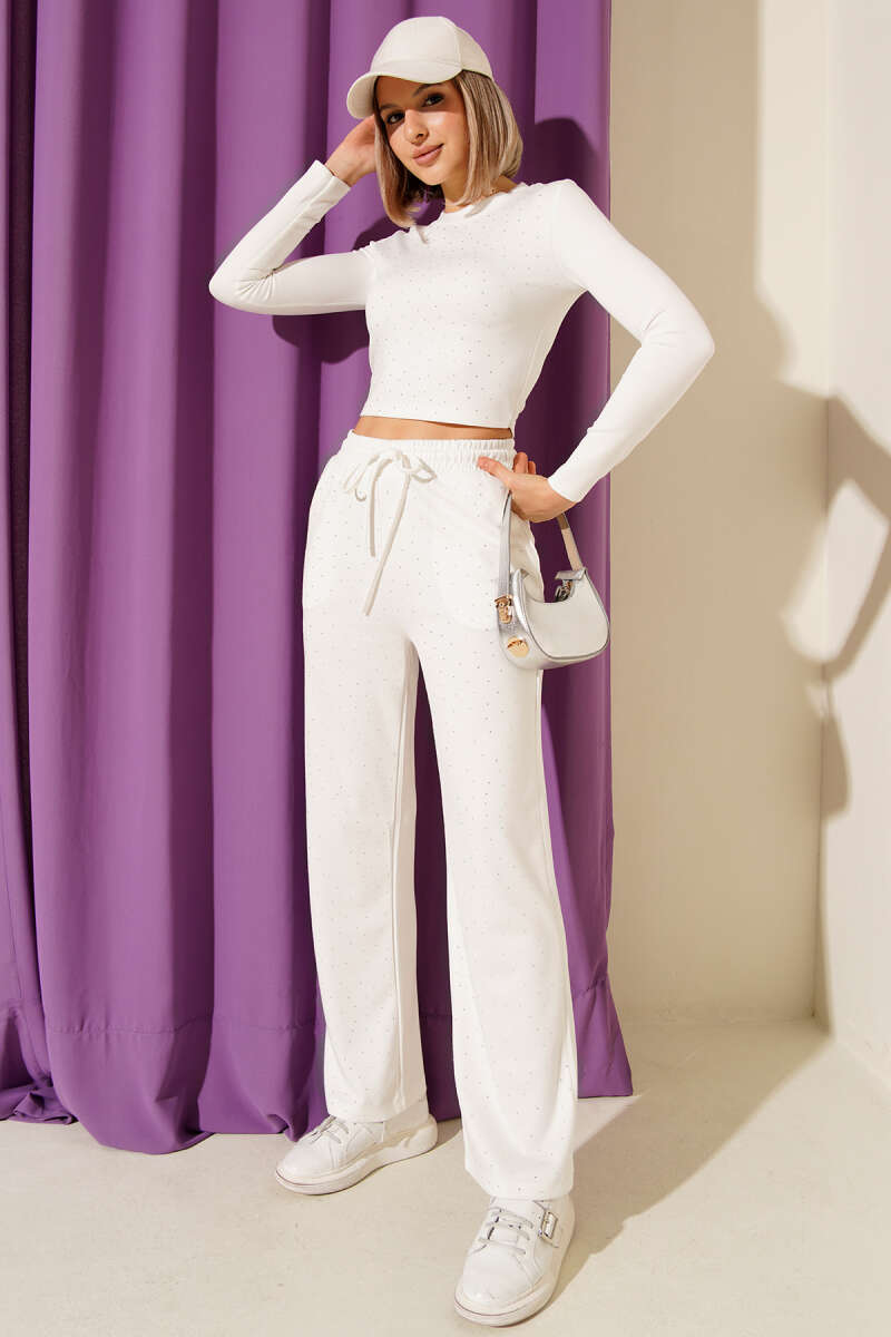 Loycha Crop Two-Piece Set with Mini Stones - Ecru