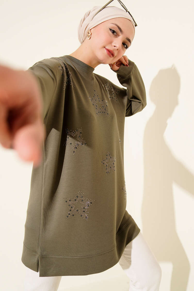 Tunic with Mini Star Stones - Khaki