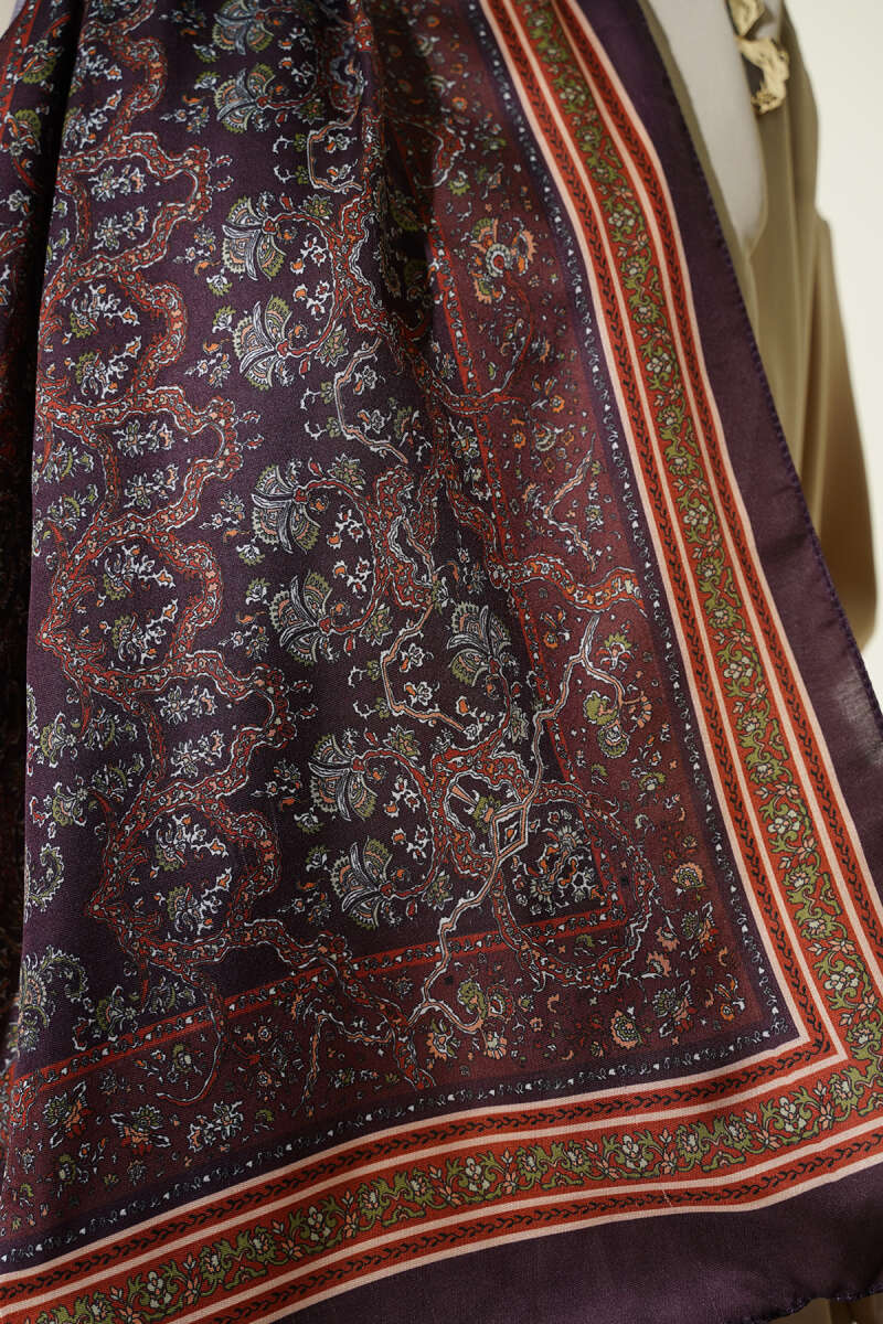 Mini Floral Soft Shawl - Dark Brown