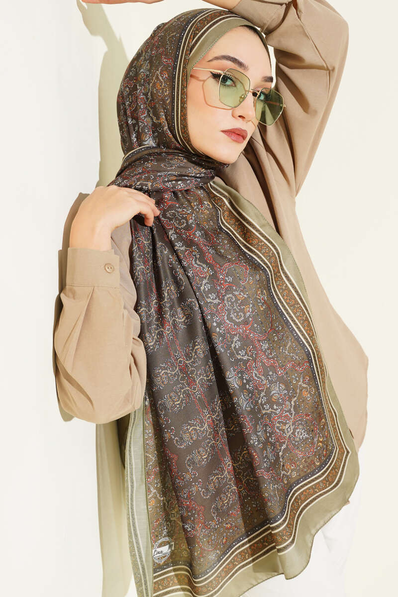Mini Floral Soft Shawl - Almond Green