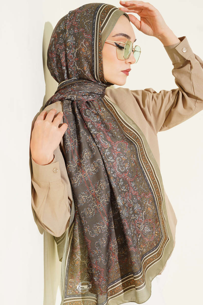Mini Floral Soft Shawl - Almond Green