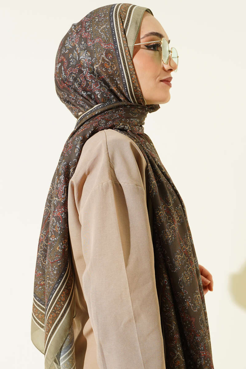 Mini Floral Soft Shawl - Almond Green