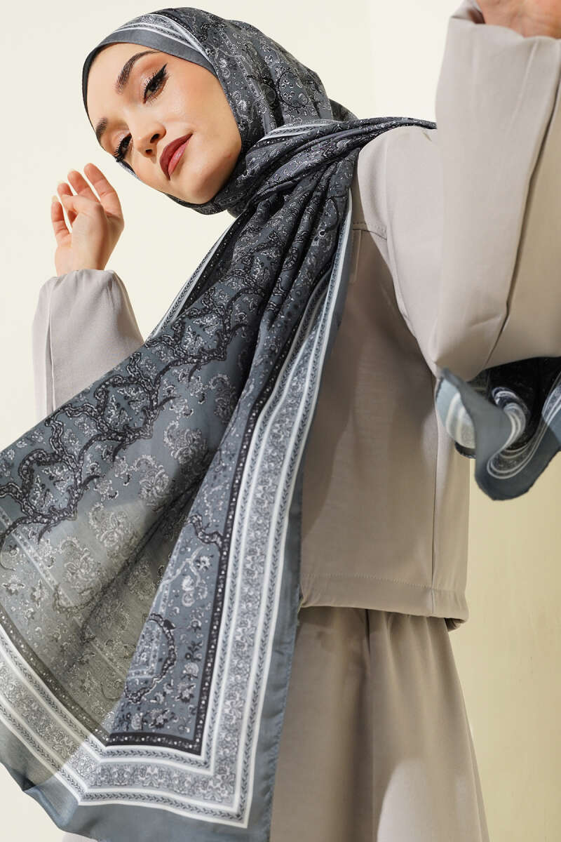 Mini Floral Soft Shawl - Smoke Grey