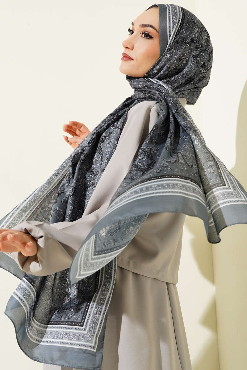 Mini Floral Soft Shawl - Smoke Grey
