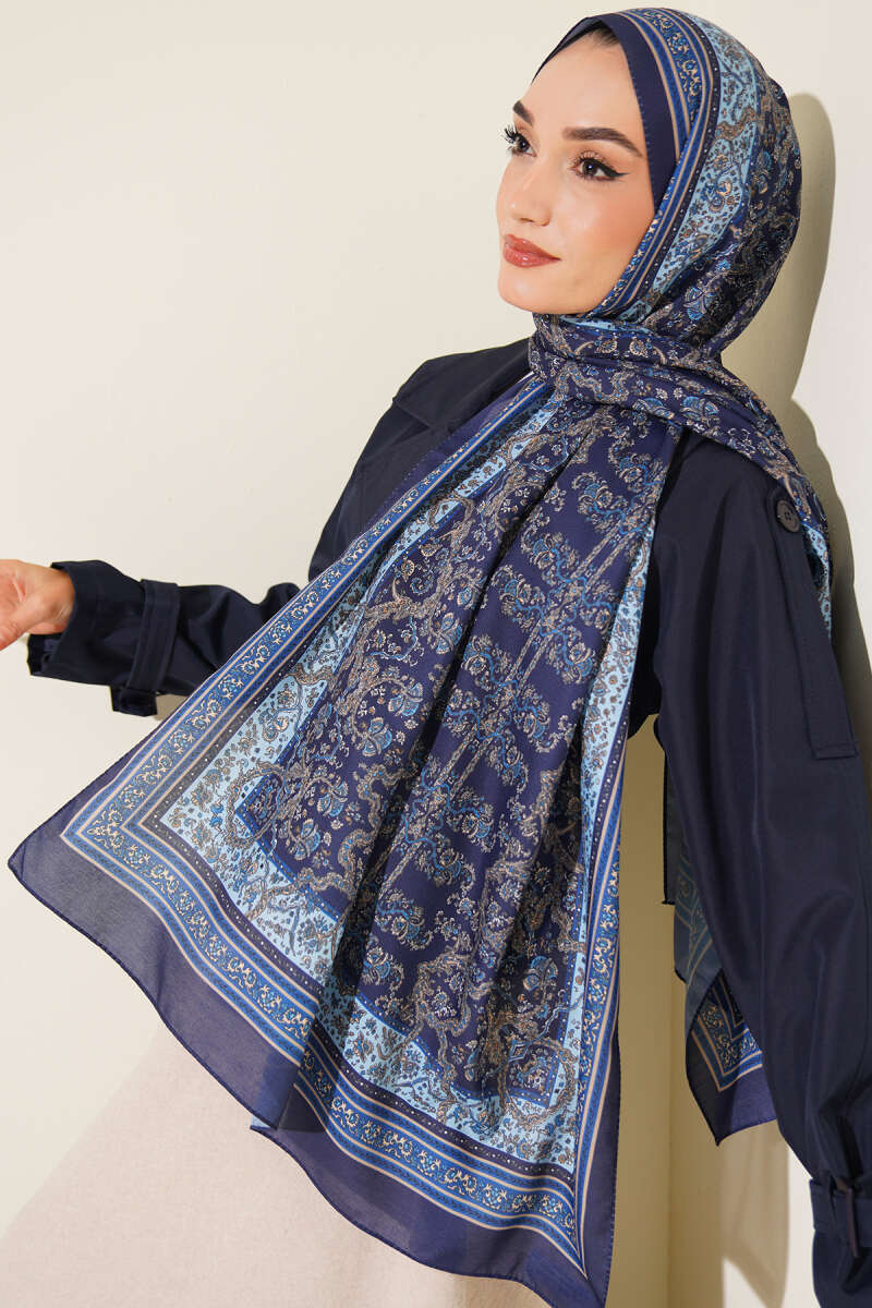 Mini Floral Soft Shawl - Parliament Blue
