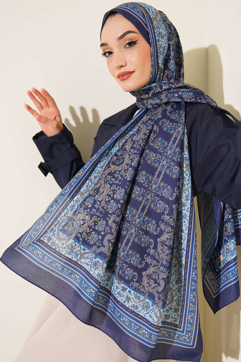 Mini Floral Soft Shawl - Parliament Blue
