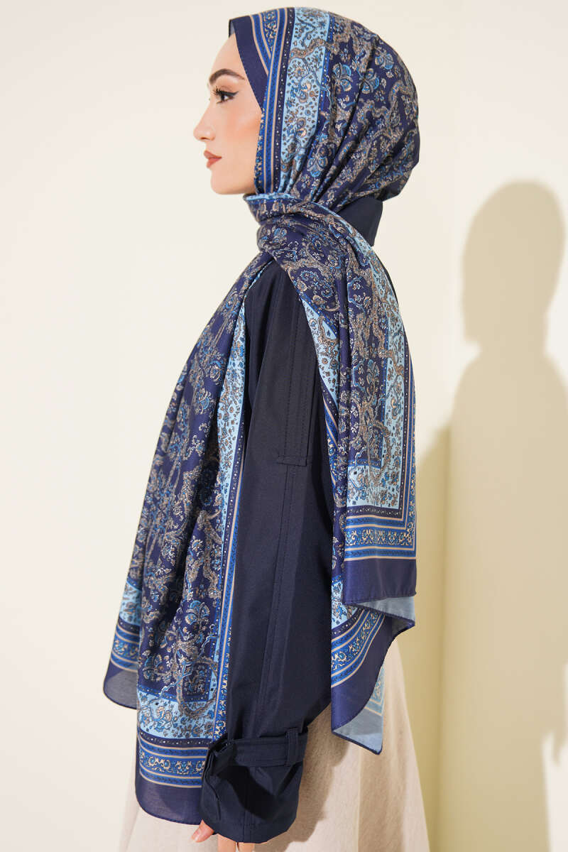 Mini Floral Soft Shawl - Parliament Blue