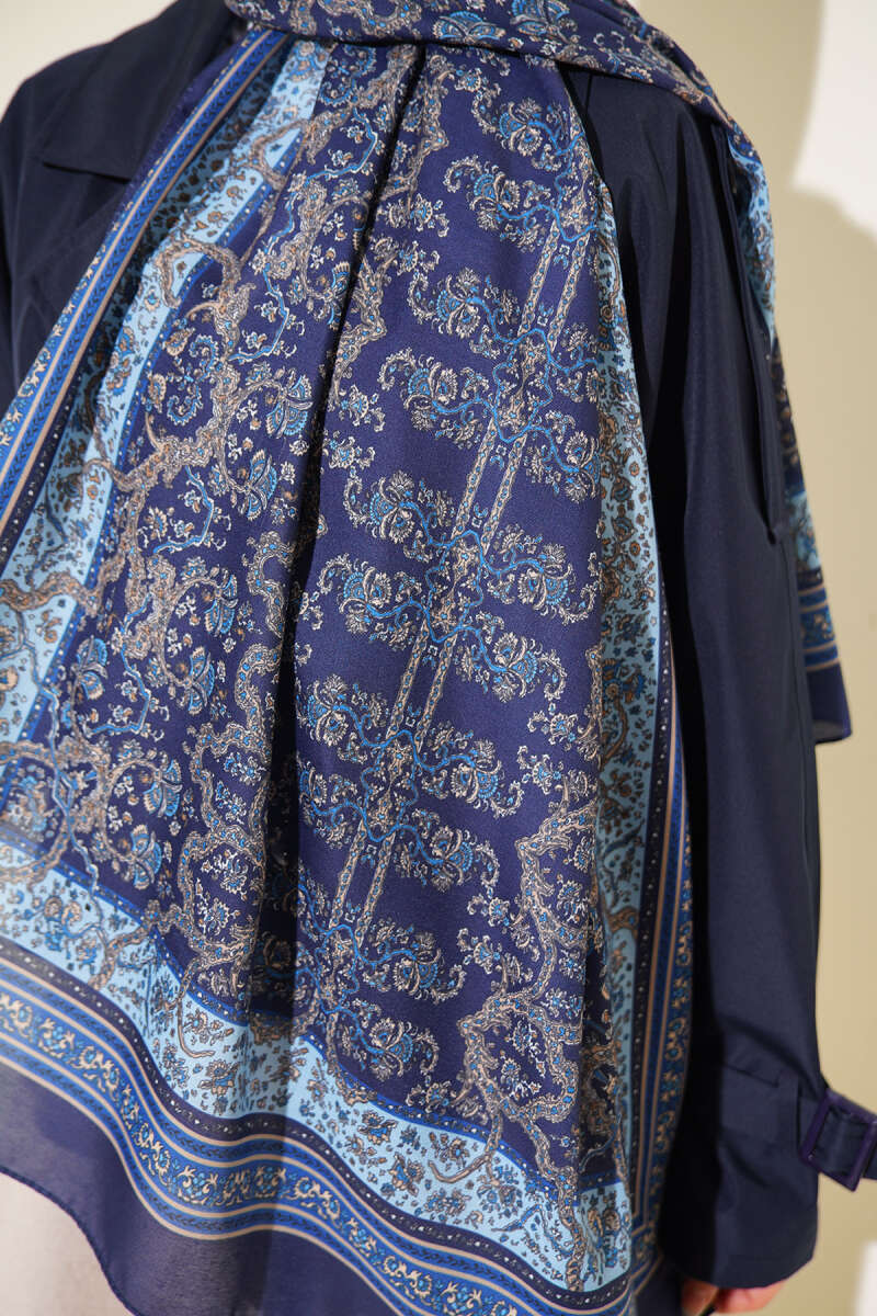 Mini Floral Soft Shawl - Parliament Blue