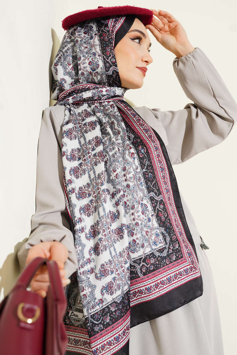Mini Floral Soft Shawl - Black-Ecru