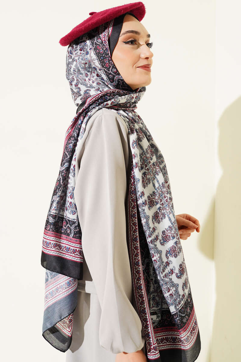 Mini Floral Soft Shawl - Black-Ecru